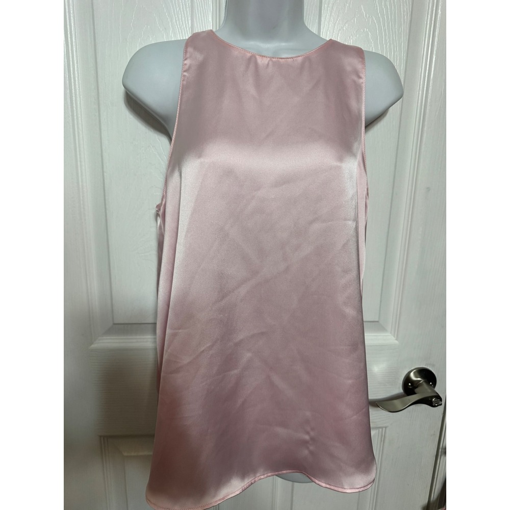 Zara Women Pink Satin Sleeveless Tank Top Blouse High Neck Racerback Size S
